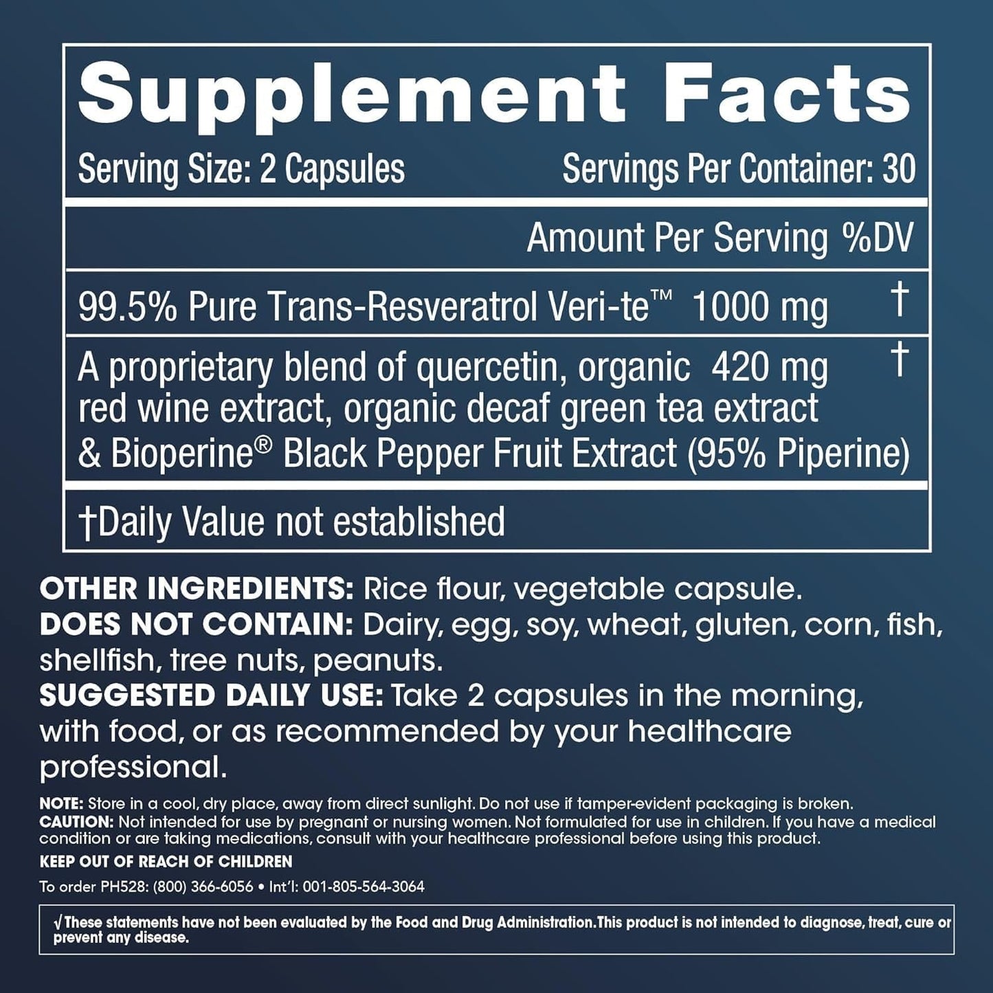ProHealthTrans-Resveratrol Plus - 1000 mg per serving, 60 capsules