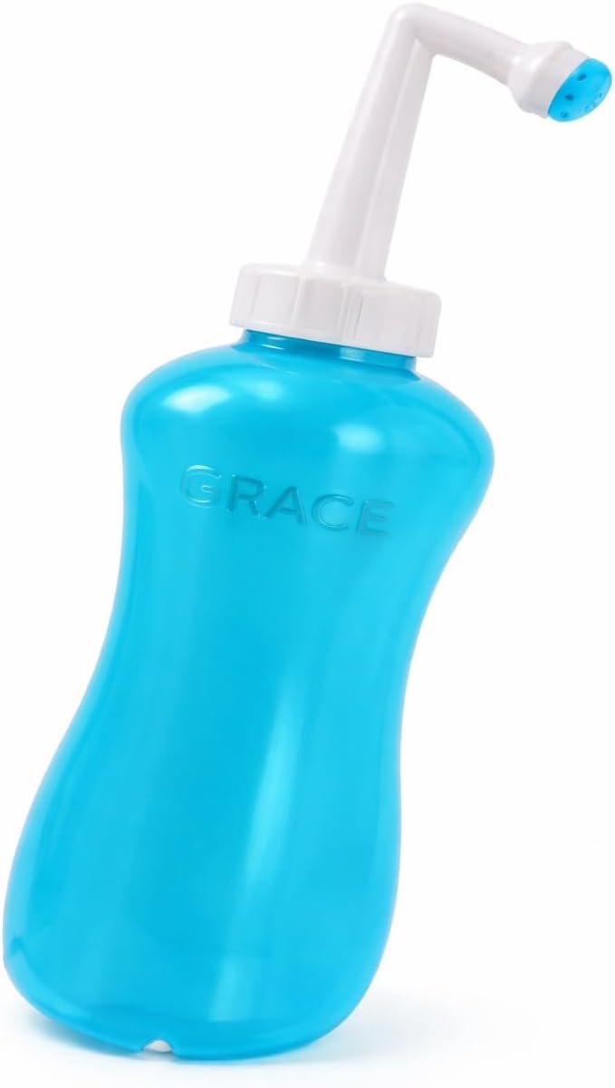 Grace Medical Portable Travel Bidet, 600 ml, Light Blue Handheld Personal Hygiene Bottle for Toilet & Travel Use