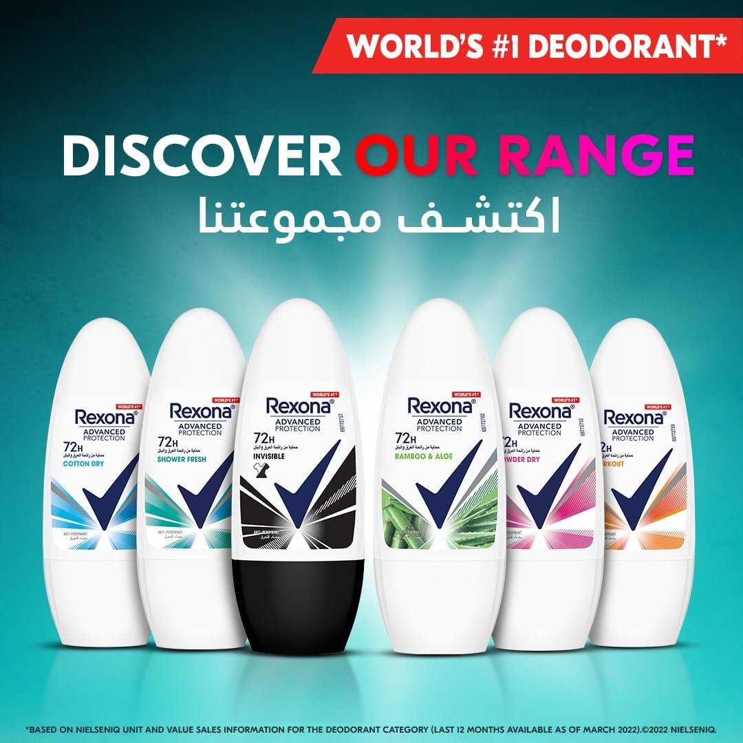 Rexona Women Antiperspirant Deodorant Roll On, 72 hour sweat & odor protection*, Cotton Dry, with MotionSense technology, 50ml