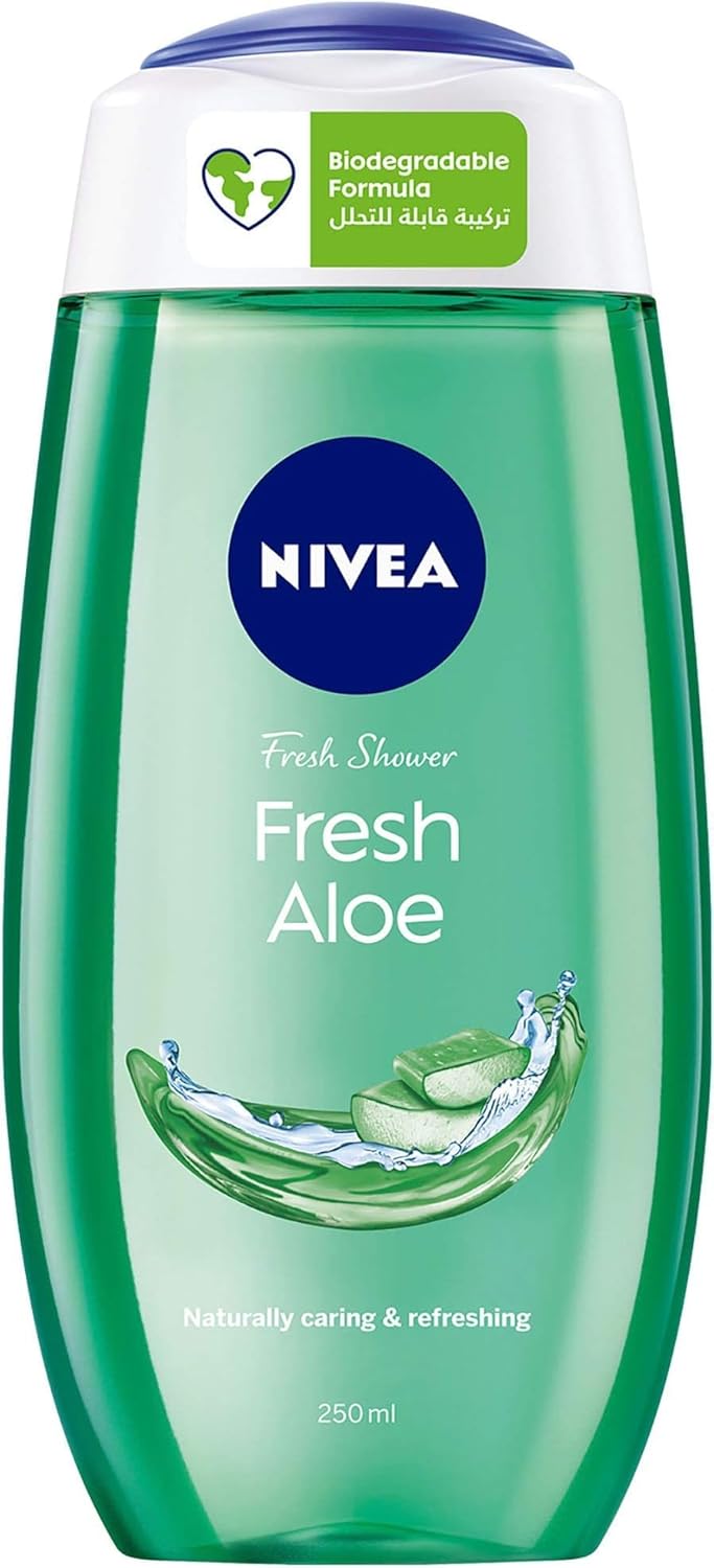 NIVEA Shower Gel Body Wash, Fresh Aloe Natural Aloe Vera Fresh Scent, 250ml