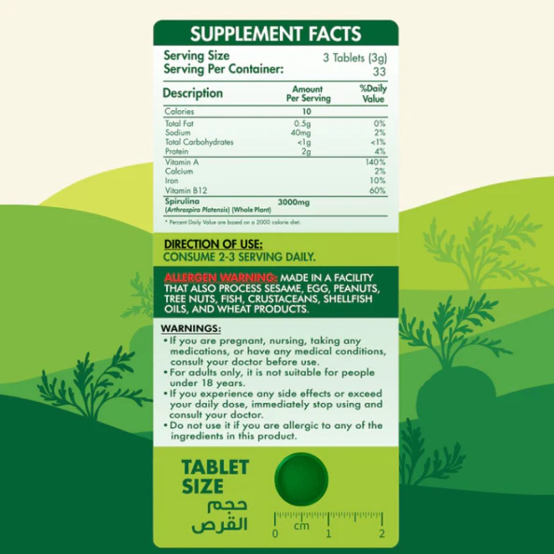 Organic Nation Spirulina - 33 Serv. - 100 Tablets