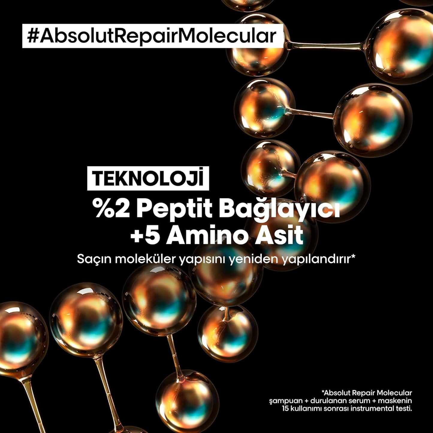 L’Oréal Professionnel Paris Absolut Repair Molecular Sulphate Free Shampoo 500ml, For Extremely Damaged Hair, Molecular Peptides Bond Repair, Restore Strength & Elasticity