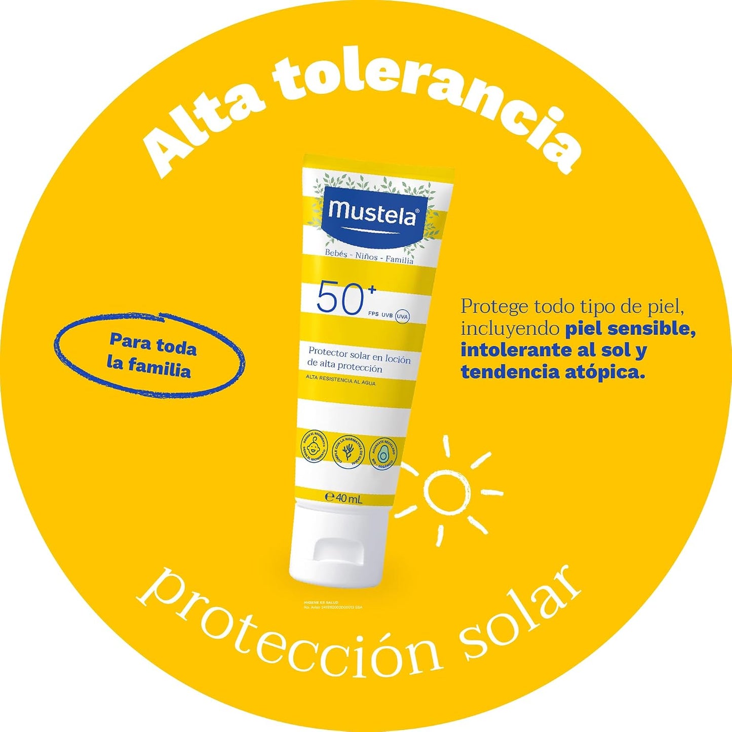 Mustela - Very High Protection Sun Lotion SPF 50+ - Face Sun Lotion for Sensitive Skin - Non-Nano, Water Resistant & Fragrance Free - 40ml