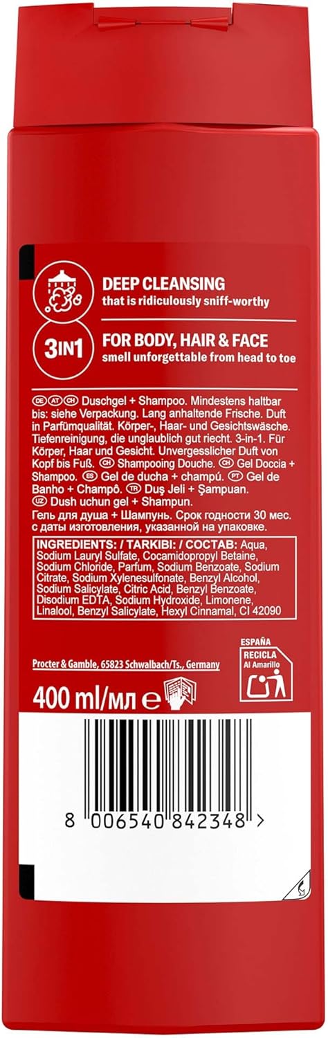 Old Spice Whitewater 3-in-1 Multi-Purpose Shampoo for Hair, Face and Body 400ml, Long Lasting Freshness, Fragrance Quality, Deep Cleansing