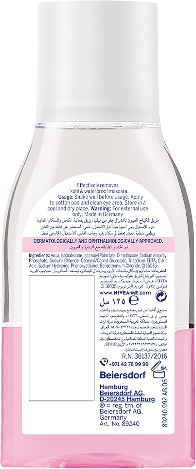 NIVEA Eye Waterproof Makeup Remover, Natural Glow Pearl Extracts & Vitamin C, 125ml