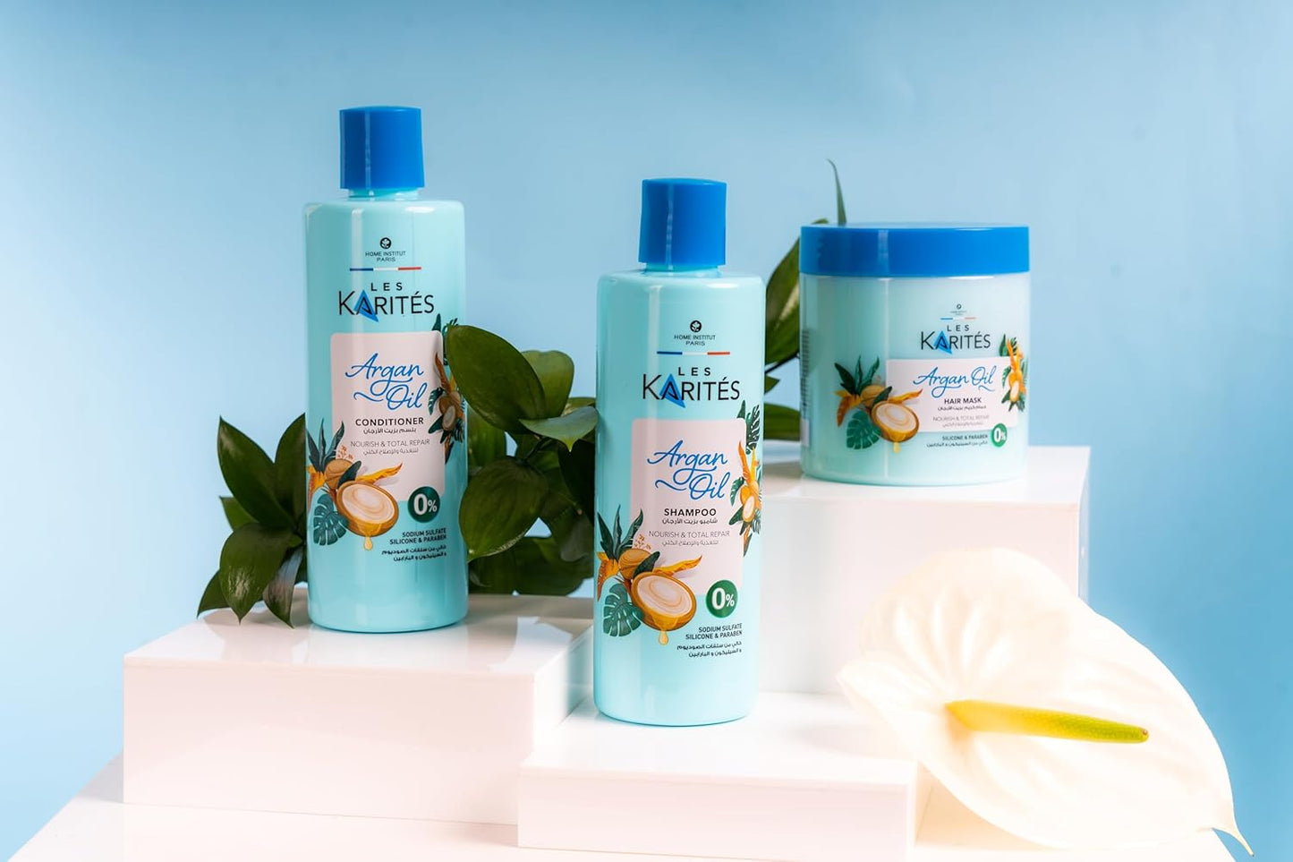 Les Karités Argan Oil Conditioner (400ml) - Nourish & Total Repair - Deep Conditioning with Argan, Shea & Avocado Oils - Silicone Free - Restores Natural Shine