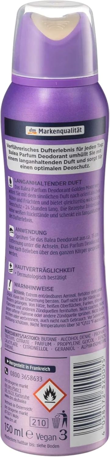 Balea Deospray Parfum Deodorant Golden Moon, 150 ml