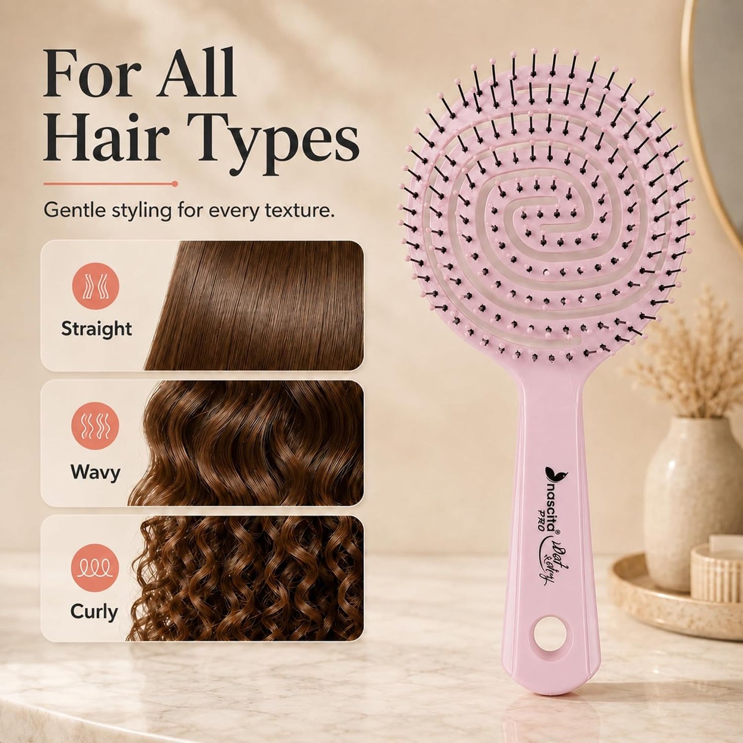 Nascita Pro 3D Flexi Control Opening Combing Hair Brush Pink - 40