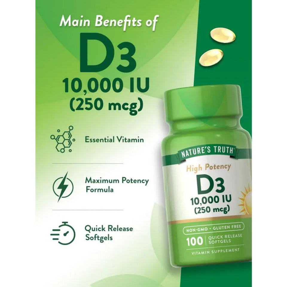 Nature's Truth Vitamin D3 10000 IU Softgels | 100 Count