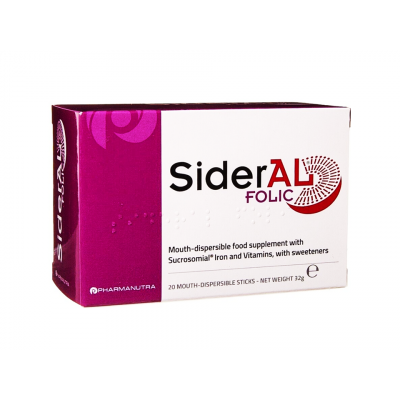 SIDERAL FOLIC FOOD SUPPLEMENT ( IRON + VITAMIN C + FOLIC ACID + VITAMIN B12 + VITAMIN D3 + VITAMIN B6 ) 20 ORODISPERSIBLE STICKS