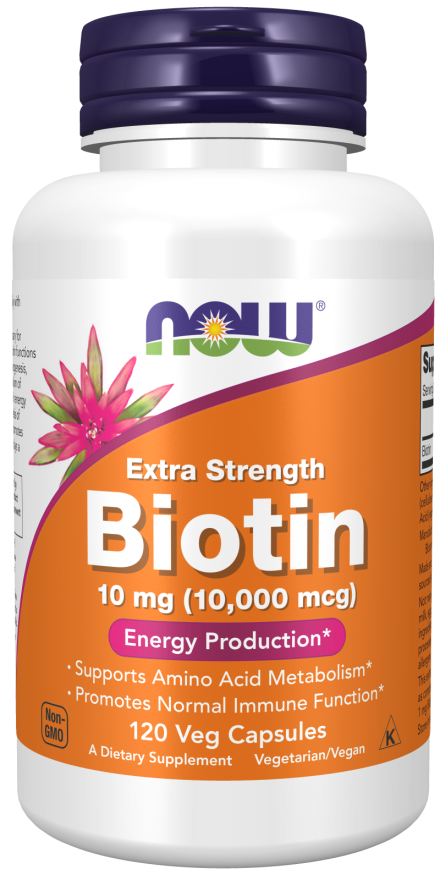 Now Biotin 10 mg (10,000 mcg), Extra Strength Veg Capsules