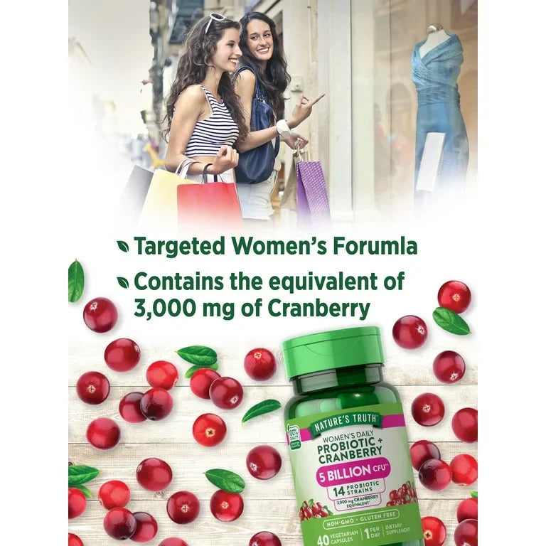 Nature's Truth Probiotics for Women | 5 Billion Active Cultures | 40 Vegetarian Capsules | With Cranberry