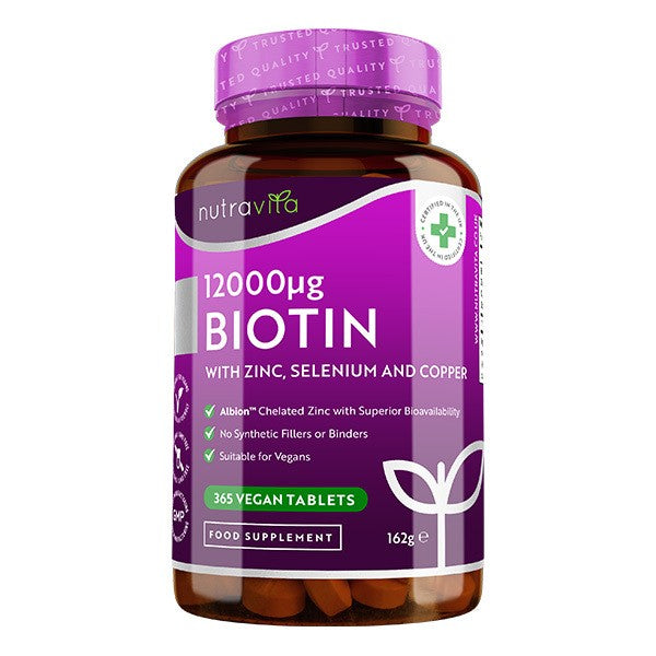 Nutravita Biotin 12,000ug with Albion™ Zinc, Selenium & Copper 365 Vegan Tablets