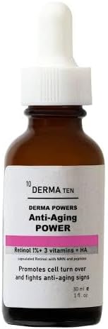 DERMA TEN Anti-Aging Power Serum, 1% Retinol with 3 Vitamins and HA, 30ml