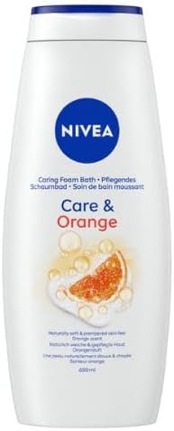 NIVEA Care & Orange Foam Bath 650 ml (21.98 fl oz) Refreshing Bubble Bath with Citrus Scent, Gentle Cleansing Formula, Everyday Bath Care for Adults and Family Use, Large Size Bottle
