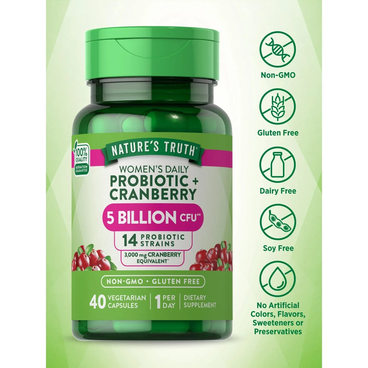 Nature's Truth Probiotics for Women | 5 Billion Active Cultures | 40 Vegetarian Capsules | With Cranberry