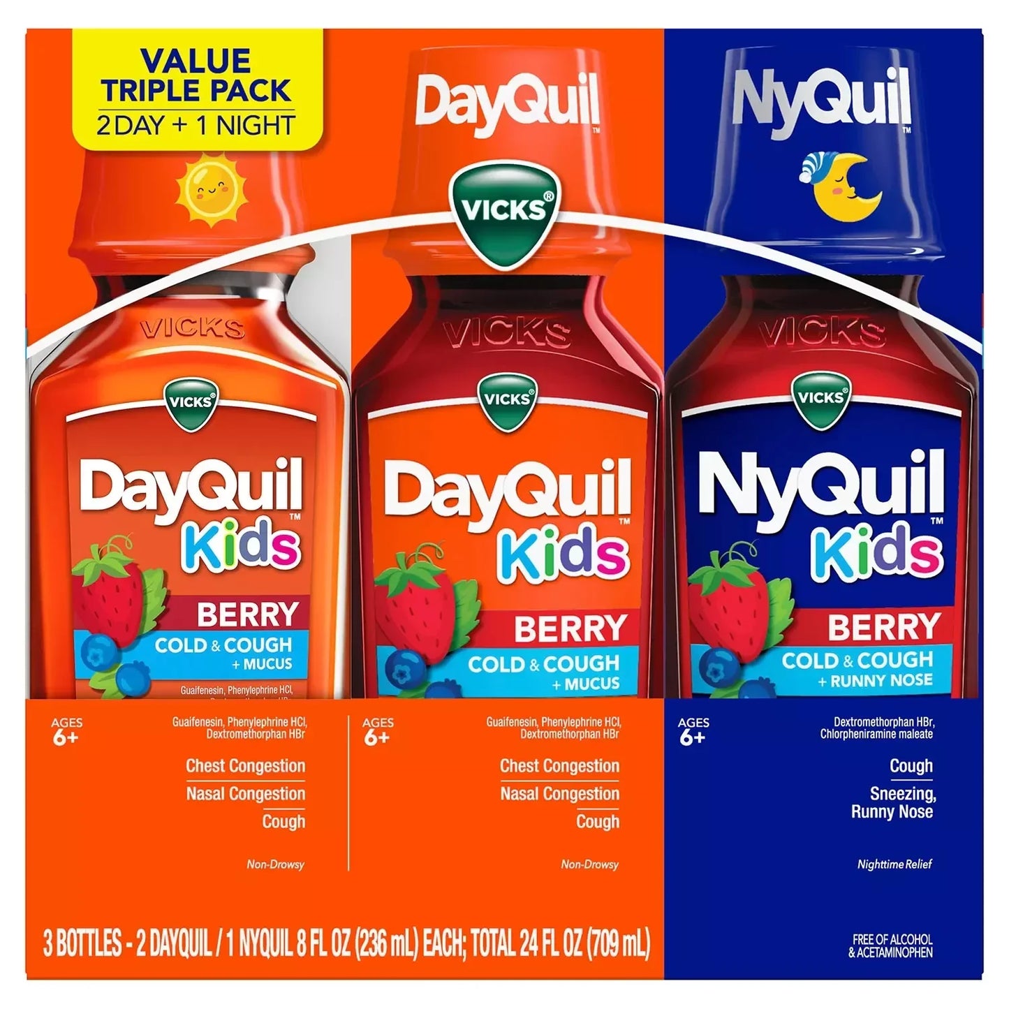 Vicks DayQuil and NyQuil Kids Cold & Cough Berry Flavor - 3 pack