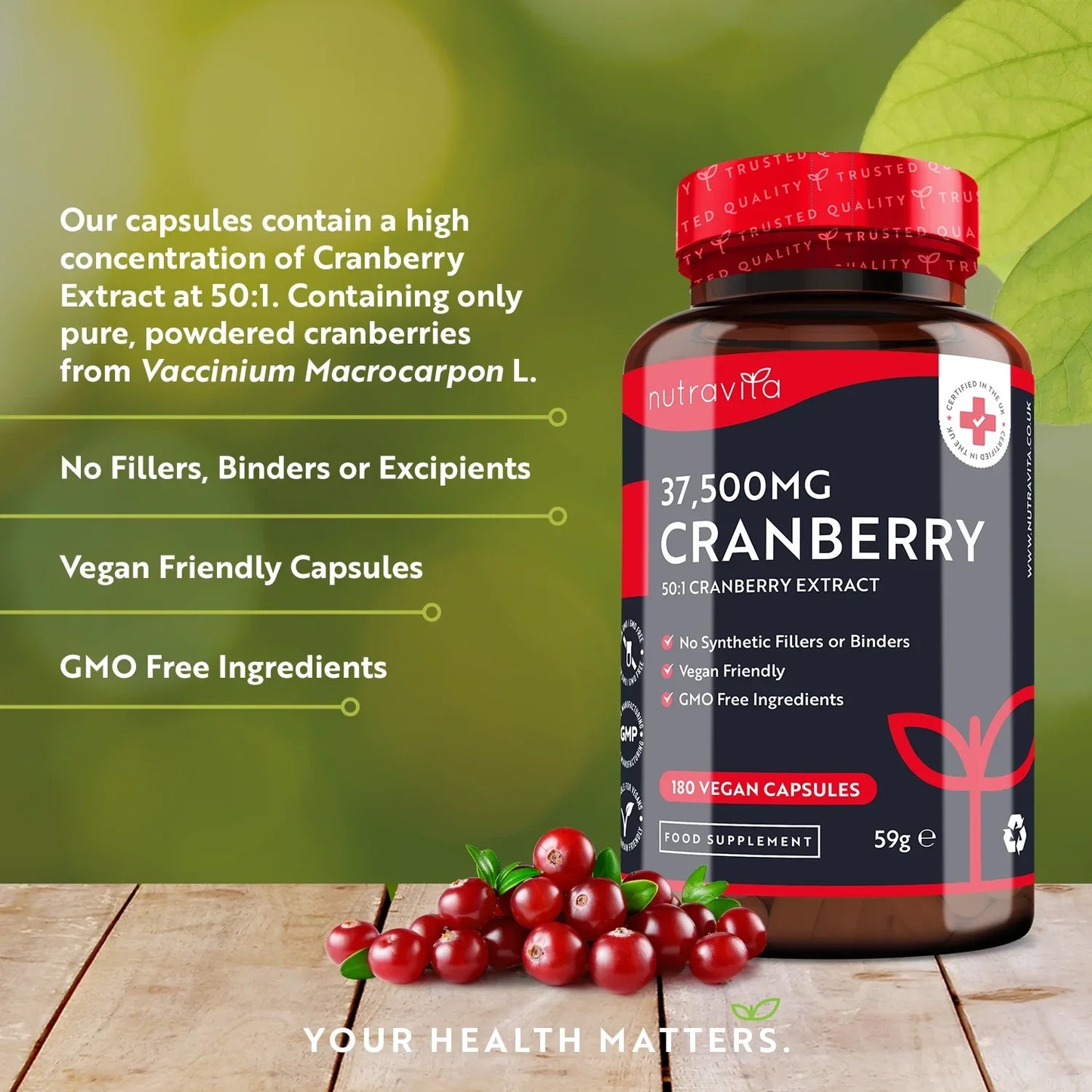 Nutravita Max Strength Cranberry 37,500mg - 180 Vegan Capsules