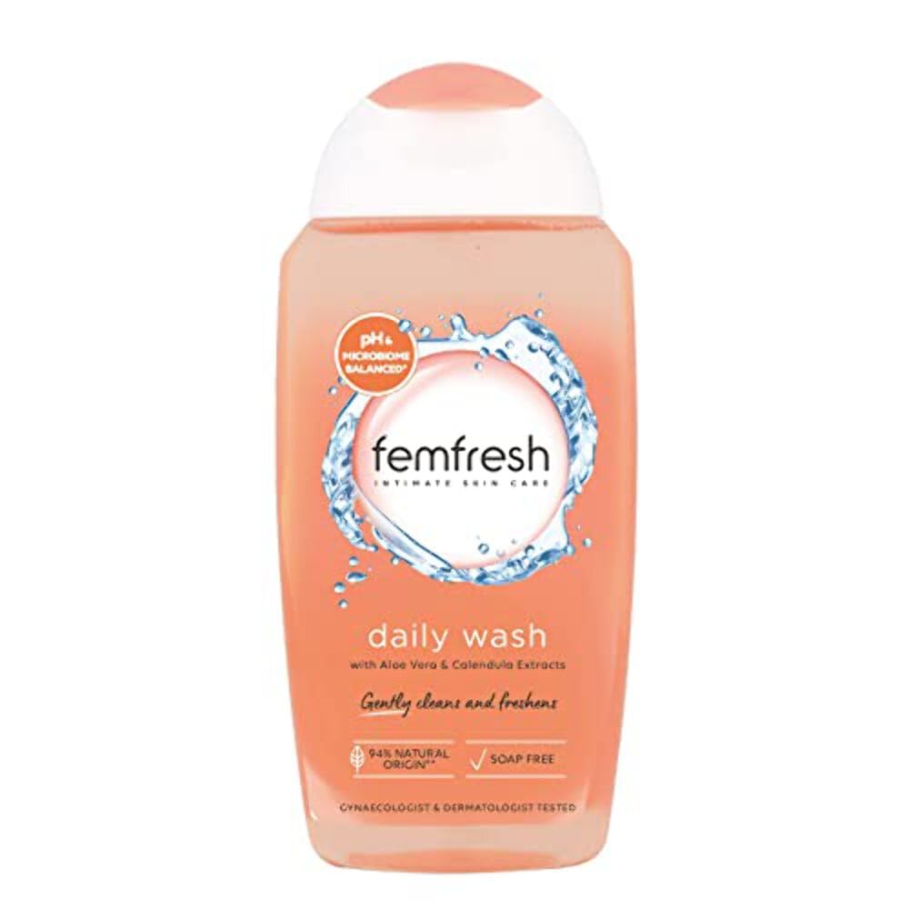 Femfresh Intimate Wash 250ml, Daily pH-Balanced Cleanser, Soap Free, Aloe Vera and Calendula, Hypoallergenic, Dermatologist and Gynaecologist Tested, Suitable for Sensitive Skin