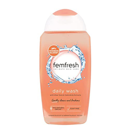 Femfresh Intimate Wash 250ml, Daily pH-Balanced Cleanser, Soap Free, Aloe Vera and Calendula, Hypoallergenic, Dermatologist and Gynaecologist Tested, Suitable for Sensitive Skin