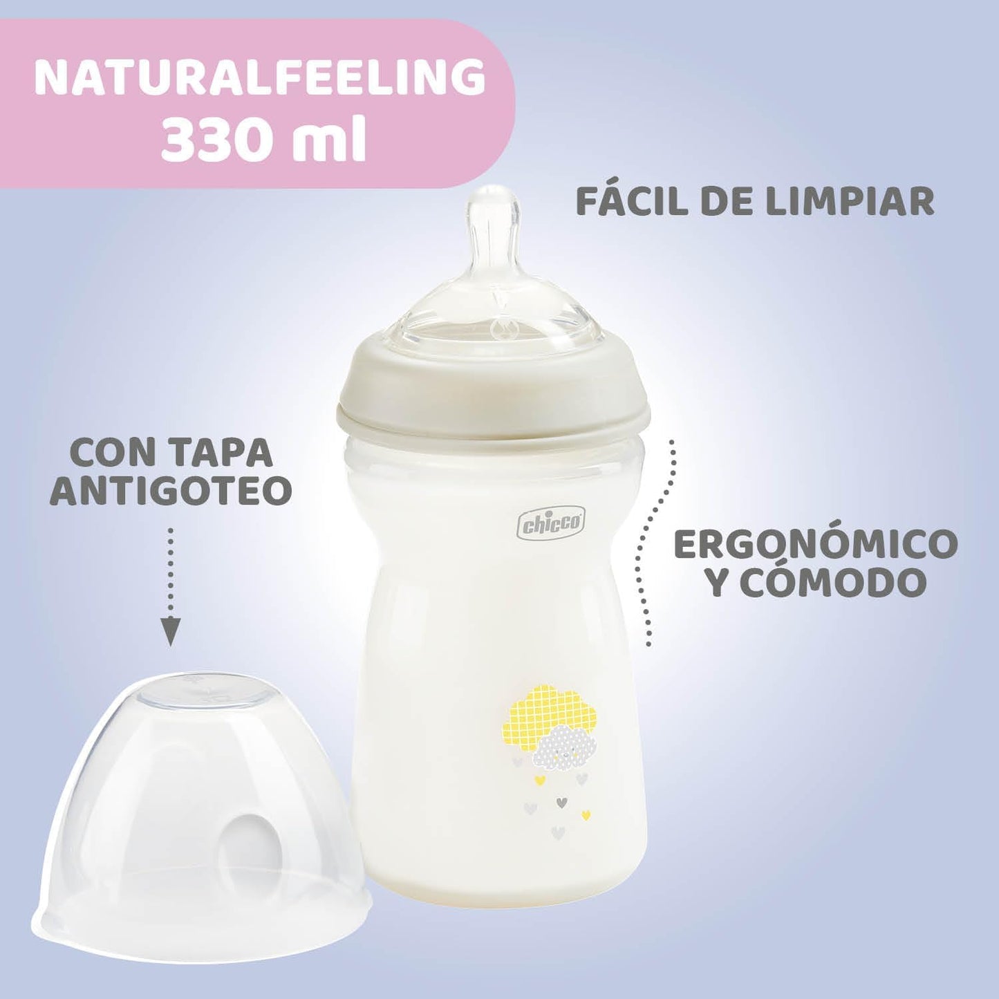 Chicco Naturalfeeling Bottle 330Ml Fast Flow 6M+ Silicone, NEUtral