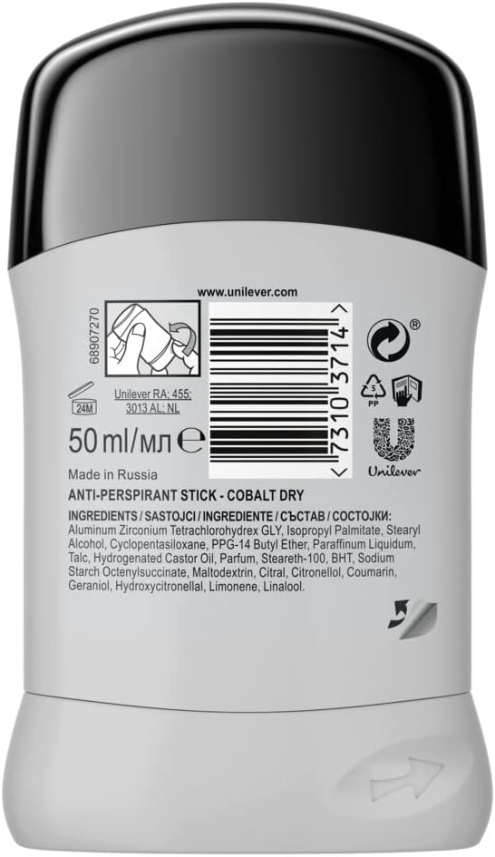 Rexona Men MotionSense Antiperspirant Deodorant Stick Cobalt Dry Deodorant with 48 Hours Protection Against Body Odour and Underarm Wetness 50 ml
