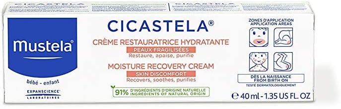 Mustela Cicastela Moisture Recovery Cream, Multi-Purpose Soothing Baby Cream with Avocado Perseose and Hyaluronic Acid, Fragrance-Free, Safe from Birth, 40ml