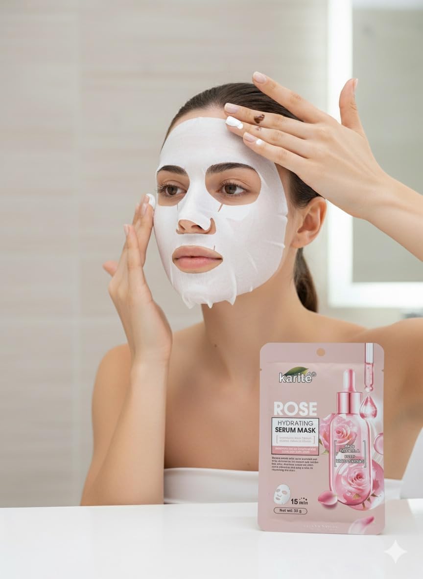 karite Sheet Mask, Brightening and Nourishing Face Mask, Single Sheet (30g, Rose)