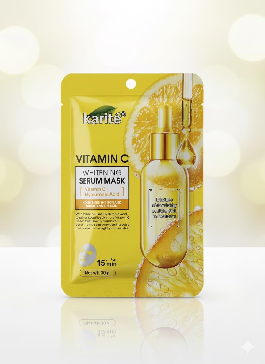 Vitamin C Whitening Serum Sheet Mask with Hyaluronic Acid, 15 Minutes Treatment, 30g
