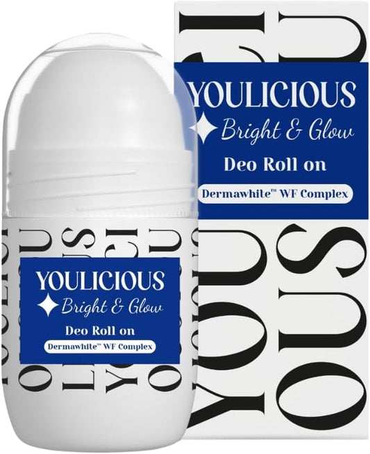 Youlicious Bright & Glow Deo Roll-On – 50 ML - Dermawhite complex-Lactic acid-Licorice root-Alpha arbutin- Whitens & Unifies Skin Tone - 48 hours protaction - Gentle on Skin - Soothing Formula