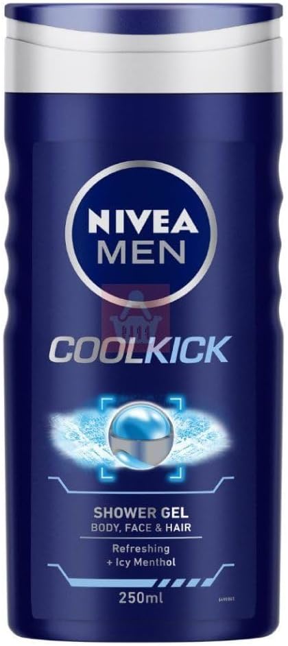 NIVEA MEN 3in1 Shower Gel Body Wash, Cool Kick 24h Fresh Effect Masculine Scent, 250ml