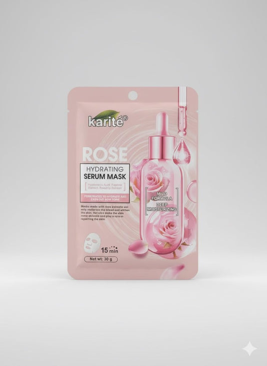 karite Sheet Mask, Brightening and Nourishing Face Mask, Single Sheet (30g, Rose)