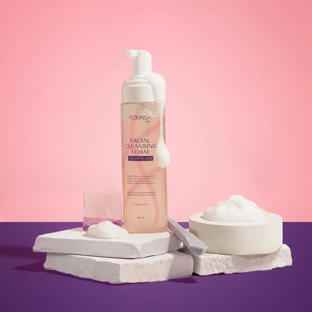 Flourish Facial Cleansing Foam, Exfoliating, Hydrating,For All Skin Types