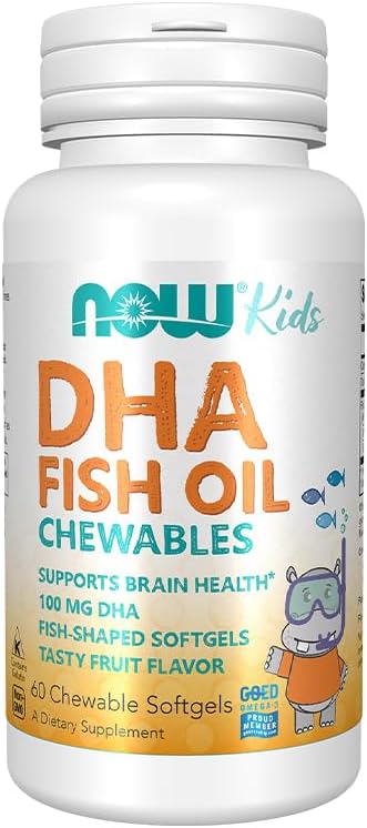 NOW DHA 100 mg – Chewable Fish Oil Softgels – Brain & Heart Support – 60 Capsules – Dietary Omega-3 Supplement