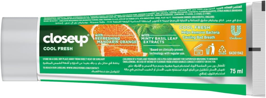 CLOSEUP Cool Fresh Toothpaste, Citrus Mint, helps remove bacteria causing bad breath, 75ml