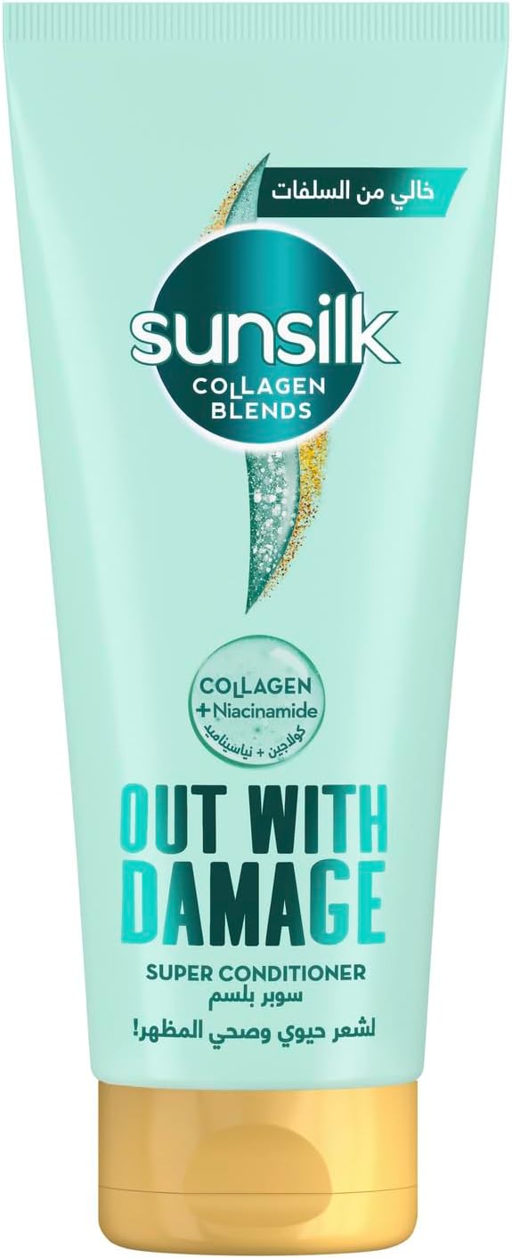 SUNSILK Collagen Blends sulfate free Super Conditioner, Out with Damage, with Collagen & Niacinamide, for hair nourishment & repair, 170ml