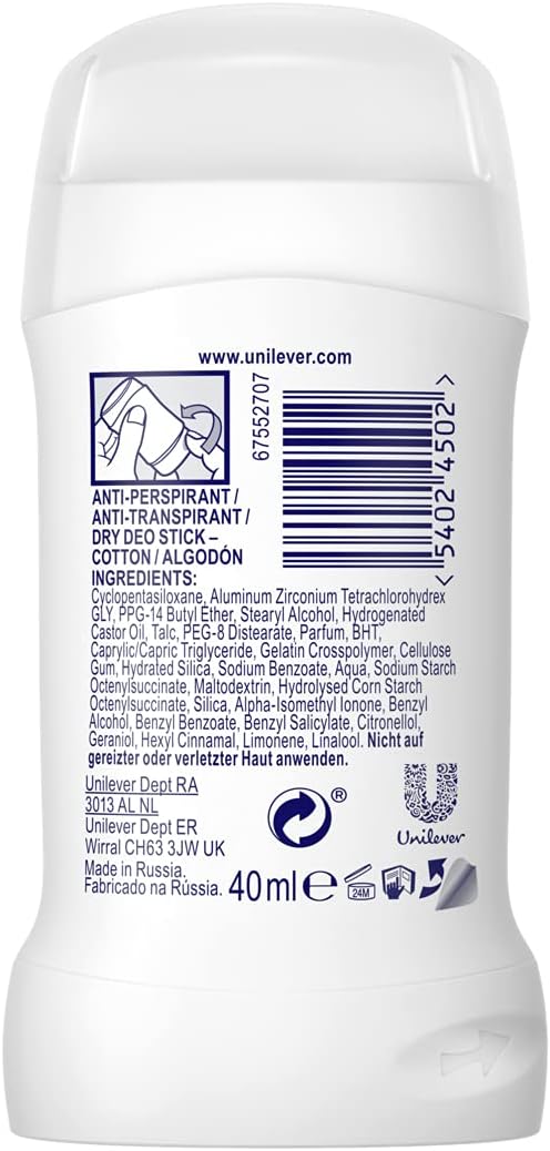 Rexona Antiperspirant Cotton Dry Deodorant Stick, 40 ml