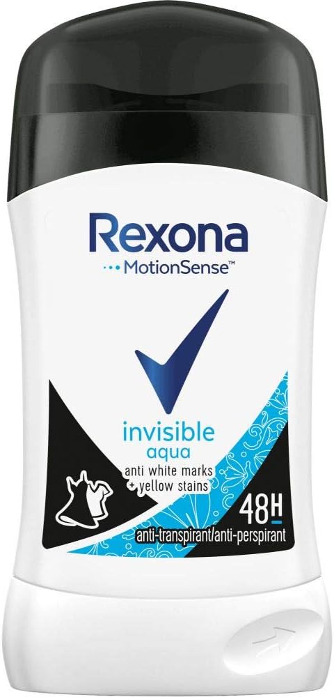 Rexona MotionSense Invisible Aqua Deodorant Stick - Antiperspirant with 48 Hours Protection Against Strong Sweating and Body Odour - 40 ml (Pack of 1)
