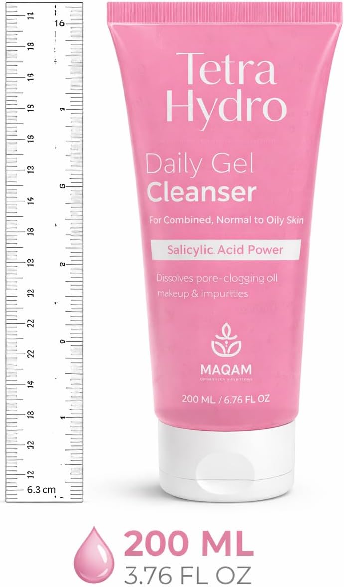 Tetra Hydro Daily Gel Cleanser for Combined to Oily Skin, solution for combined, healthy glow, Non-comedogenic, Salicylic Acid, Makeup Removal, Deep hydration, Glycerin gel, Oil Control, 200 ml