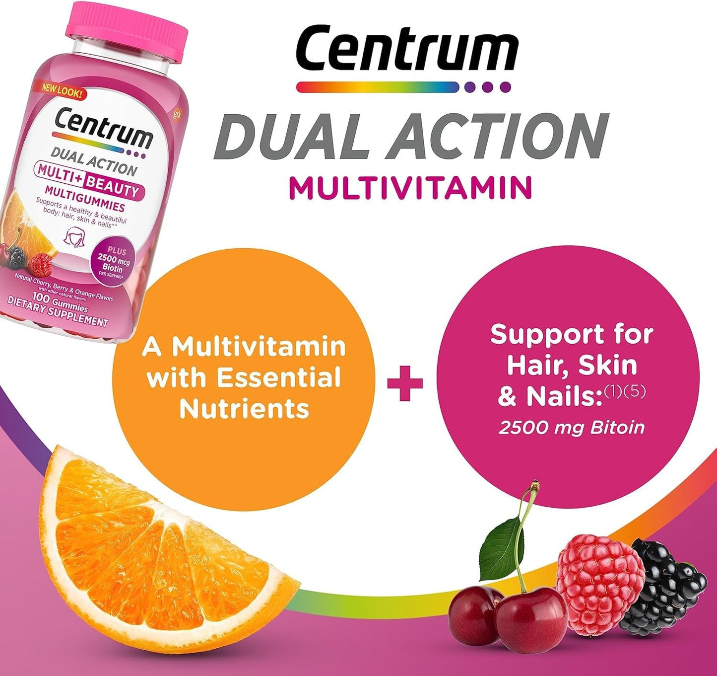 Centrum MultiGummies, Multi+Beauty Multivitamin Gummies,100 Gummies