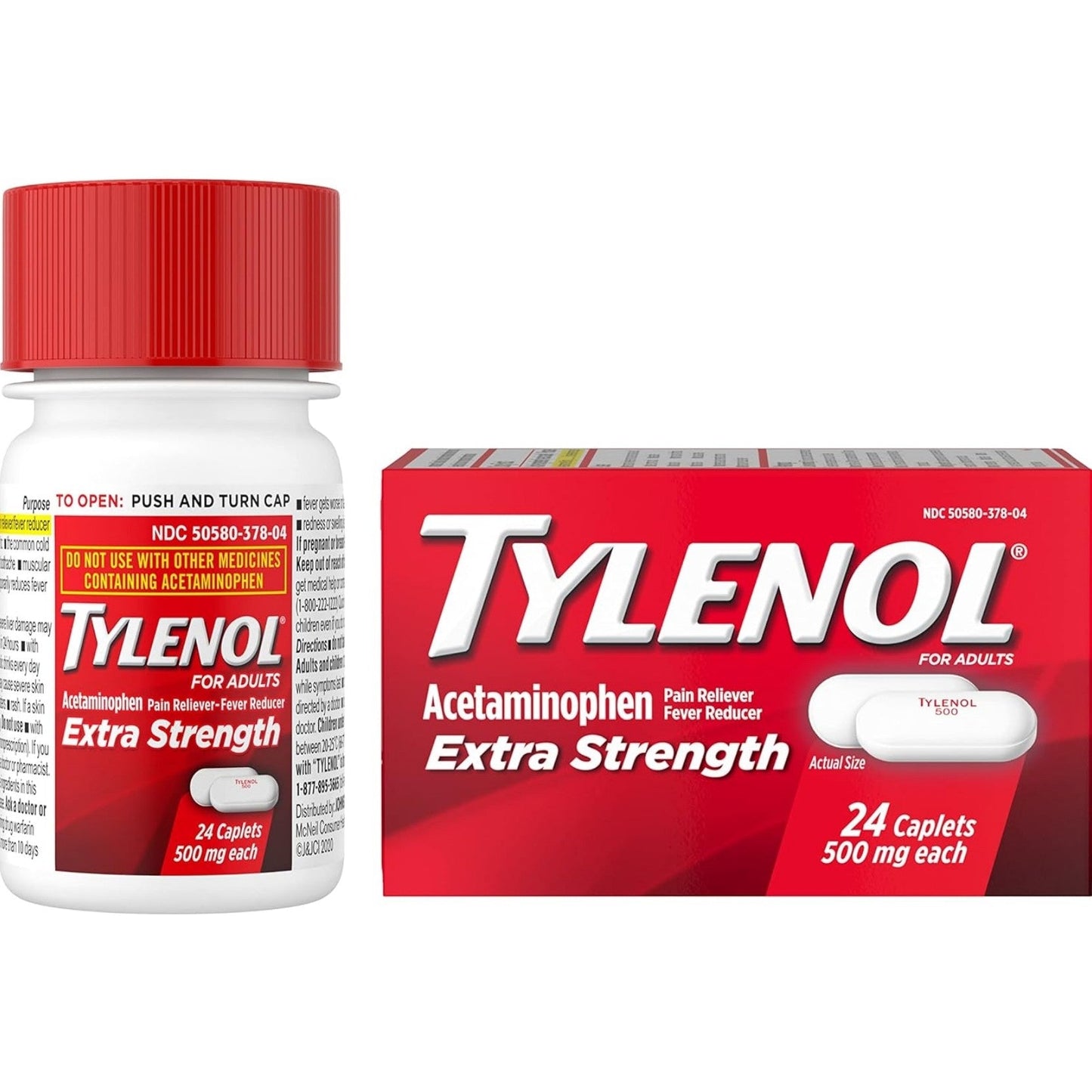 Tylenol Extra Strength Caplets with 500 mg Acetaminophen, Pain Reliever & Fever Reducer, 24 ct