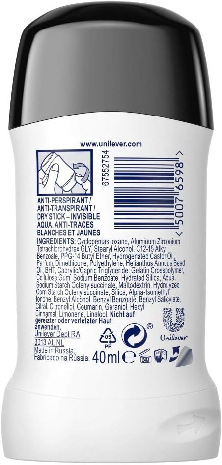 Rexona MotionSense Invisible Aqua Deodorant Stick - Antiperspirant with 48 Hours Protection Against Strong Sweating and Body Odour - 40 ml (Pack of 1)