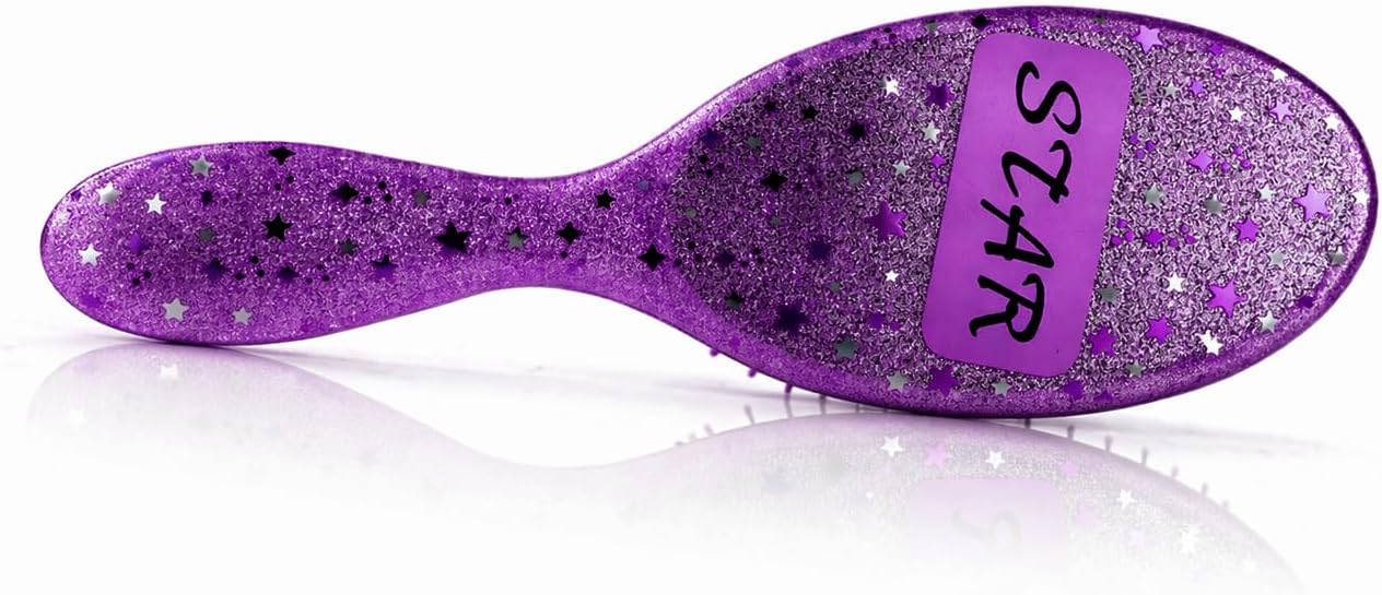 Alice - Detangling Hair Brush, Scalp Massaging Brush, Hair Stayling, Professional Anti-Tangle, Brush With Soft Bristles, Flexible Smooth Glide, Tangle Control, For Wet & Dry Hair (Purple Star)