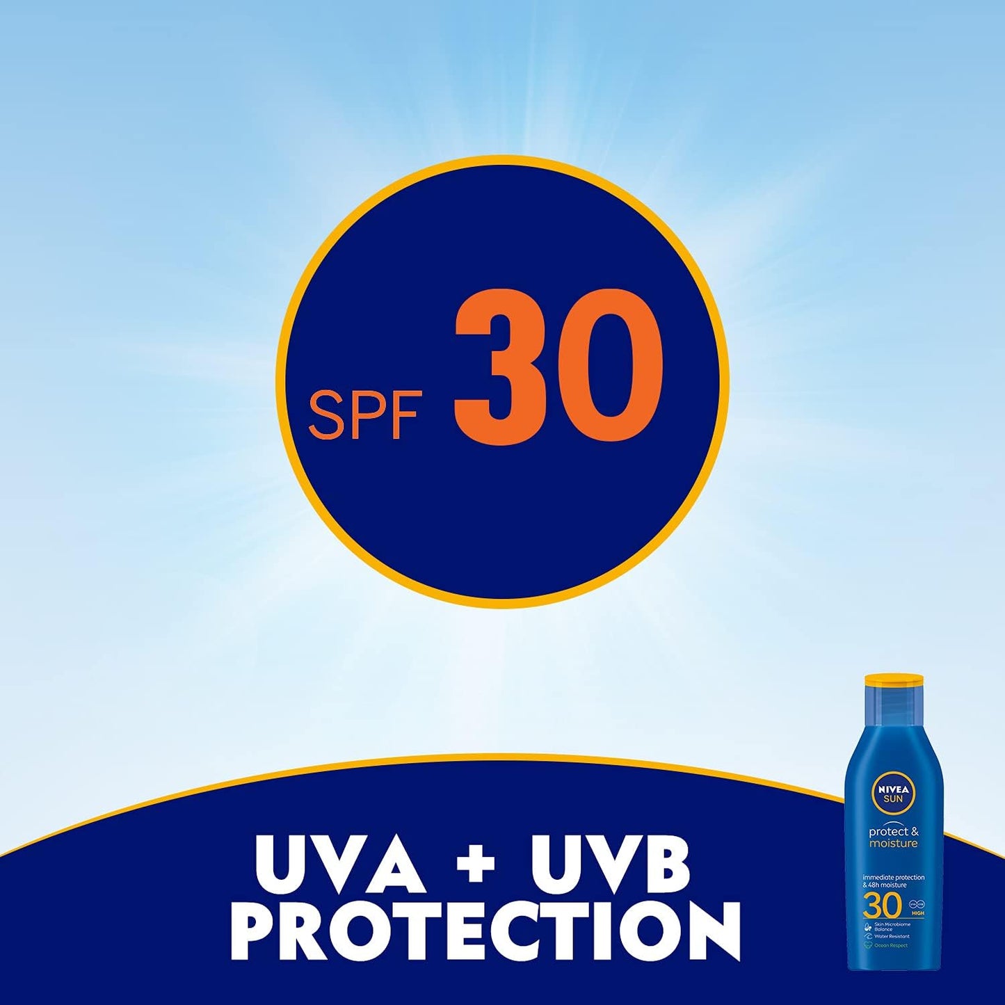 NIVEA SUN Lotion, UVA & UVB Sunscreen Protection, Protect & Moisture, SPF 30, 200ml