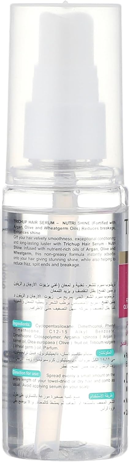 Trichup Hair Serum Nutri Shine (60ml) – Enriched with Argan, Olive & Wheatgerm Oils – Advanced Formula for Instant Shine & Frizz Control – Non-Greasy Conditioning for Silky, Smooth & Shiny Hair