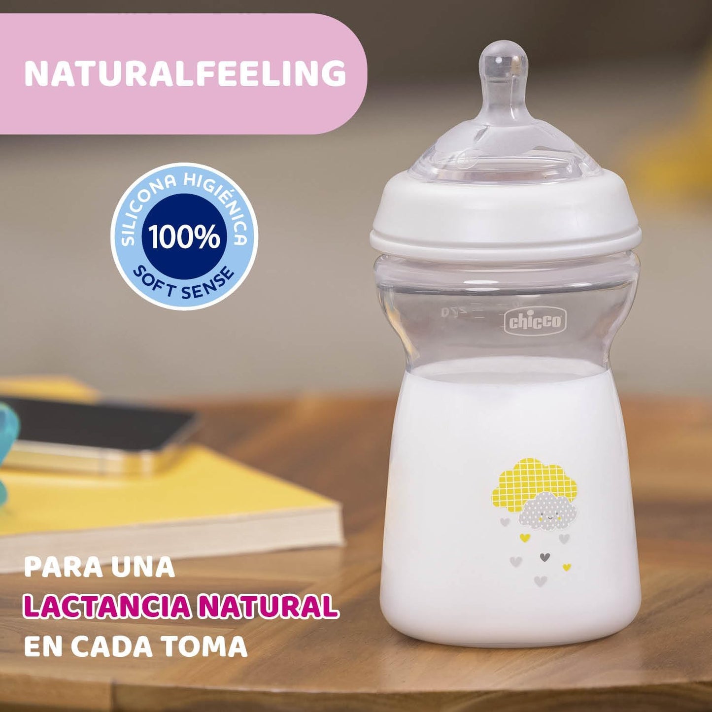 Chicco Naturalfeeling Bottle 330Ml Fast Flow 6M+ Silicone, NEUtral