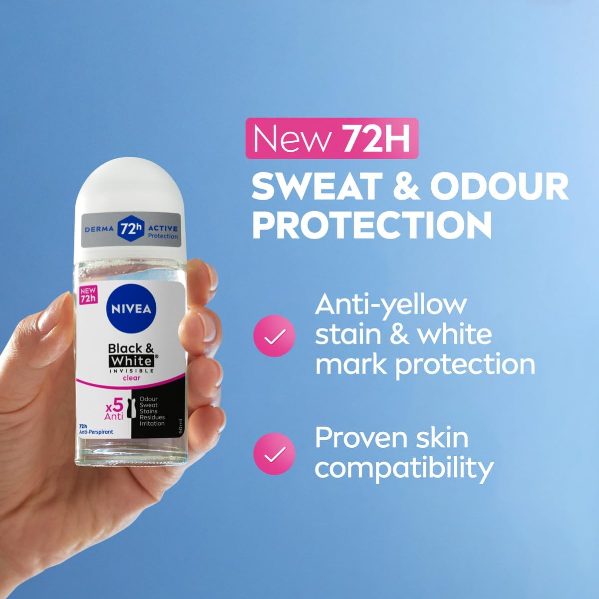 NIVEA Antiperspirant Roll-on for Women, Black & White Invisible Protection Original, 50ml