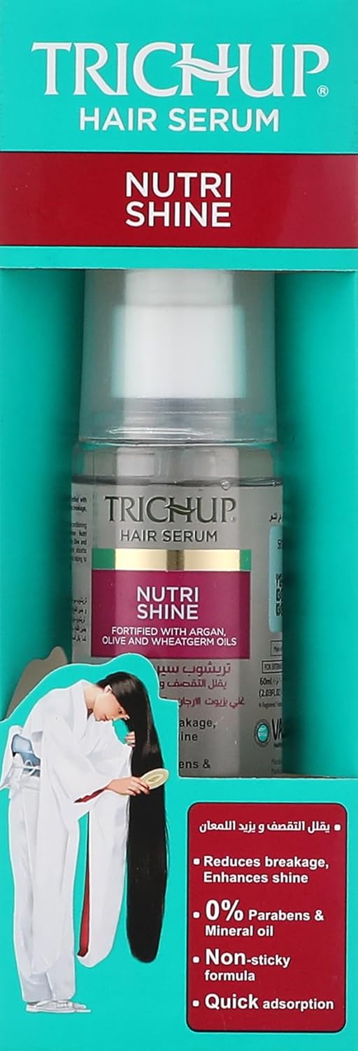 Trichup Hair Serum Nutri Shine (60ml) – Enriched with Argan, Olive & Wheatgerm Oils – Advanced Formula for Instant Shine & Frizz Control – Non-Greasy Conditioning for Silky, Smooth & Shiny Hair