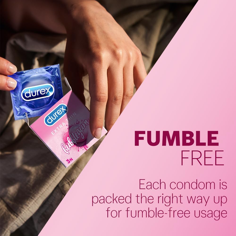 Durex Extra Thin Intense Bubblegum Flavoured Condoms for Men, Latex, 12 Count