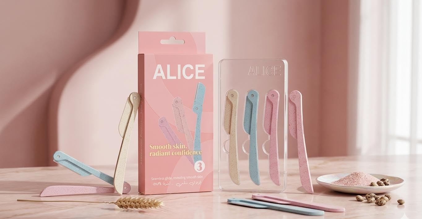 Original Facial Hair Removal Blade, Platinum Stainless Steel, Japanese Technology, Long Folding Handle, with Protective Cover for Sensitive Skin (Multicolor, Alice Rose for Sensitive Skin)